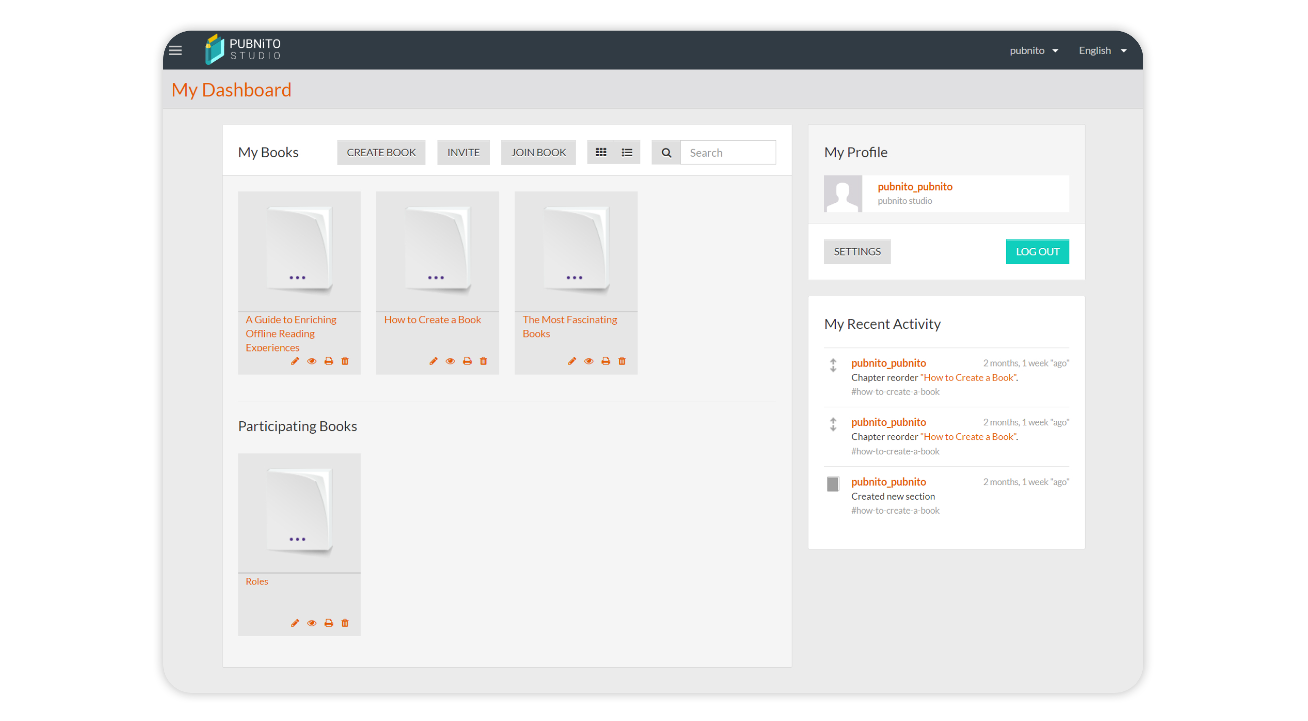 Overview of the dashboard page