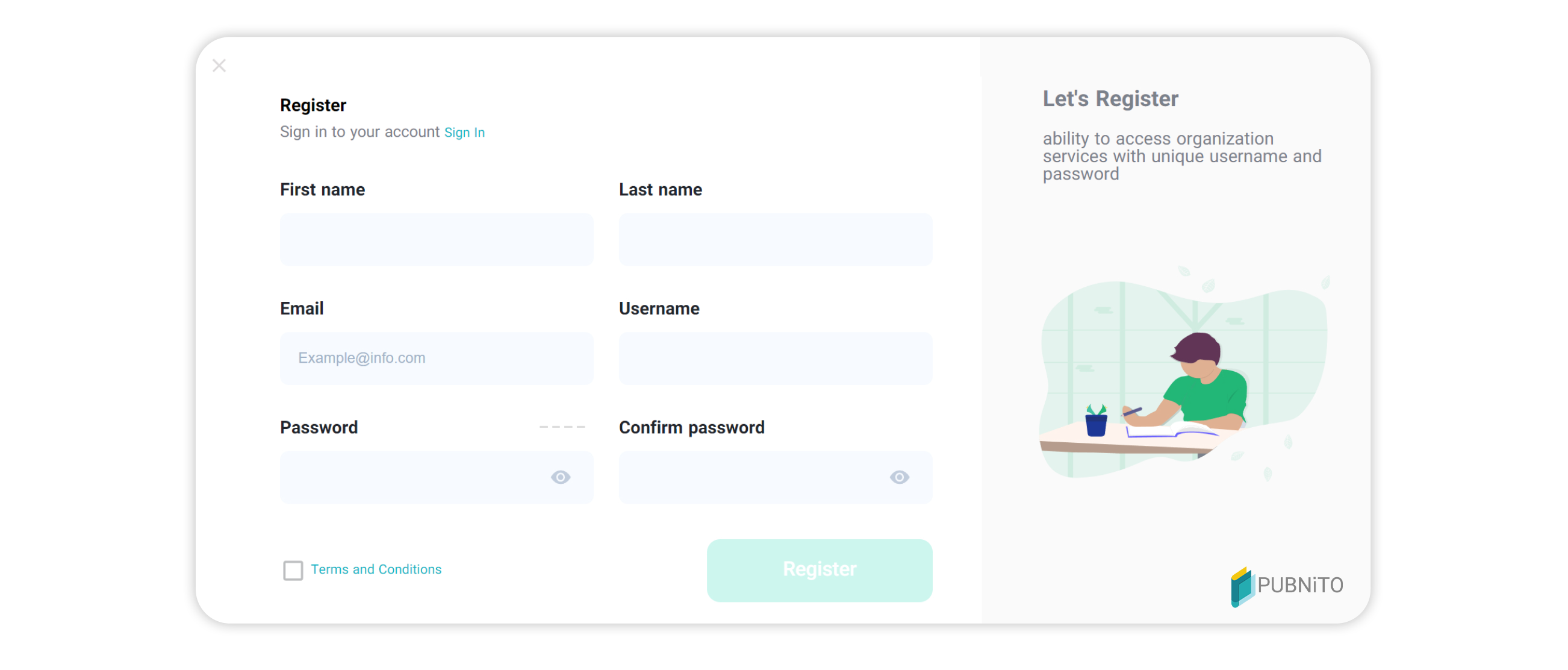 The registration page overview