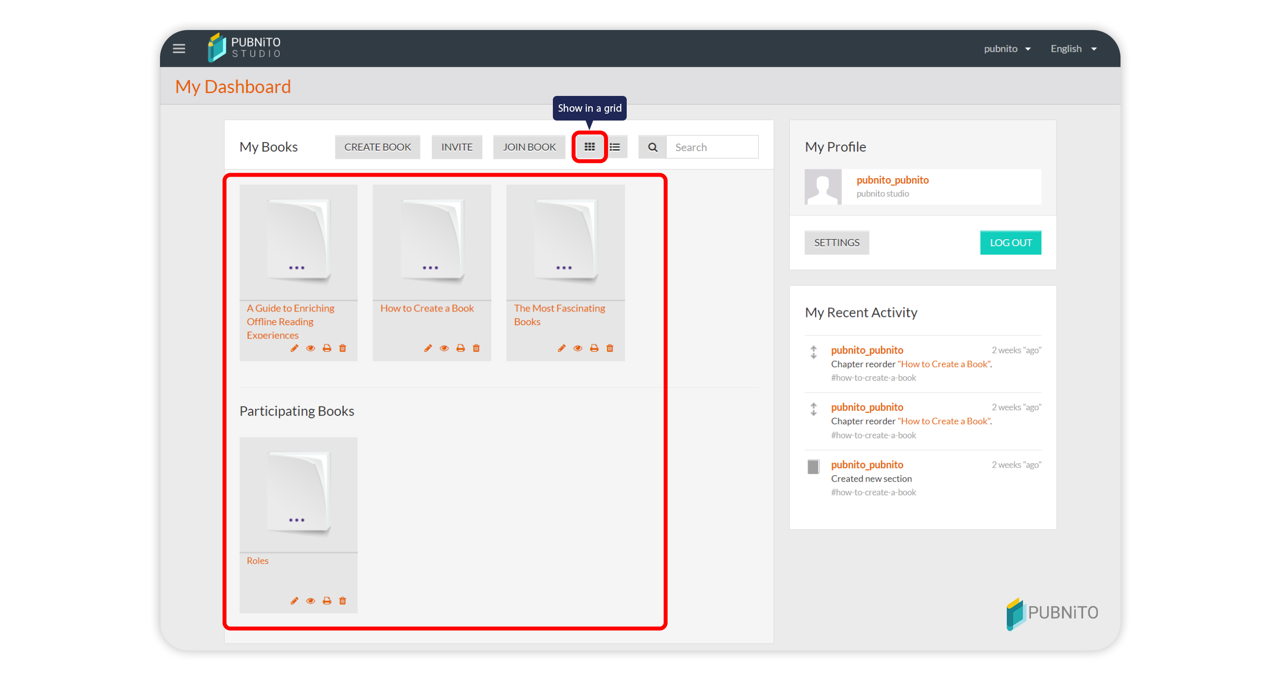 Grid view in My Dashboard Page