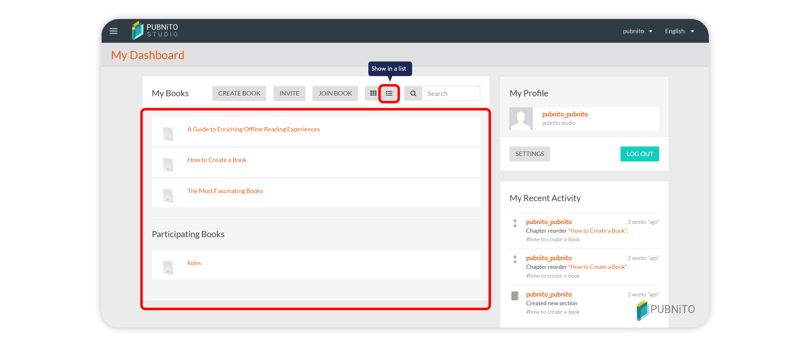 List view in My Dashboard Page