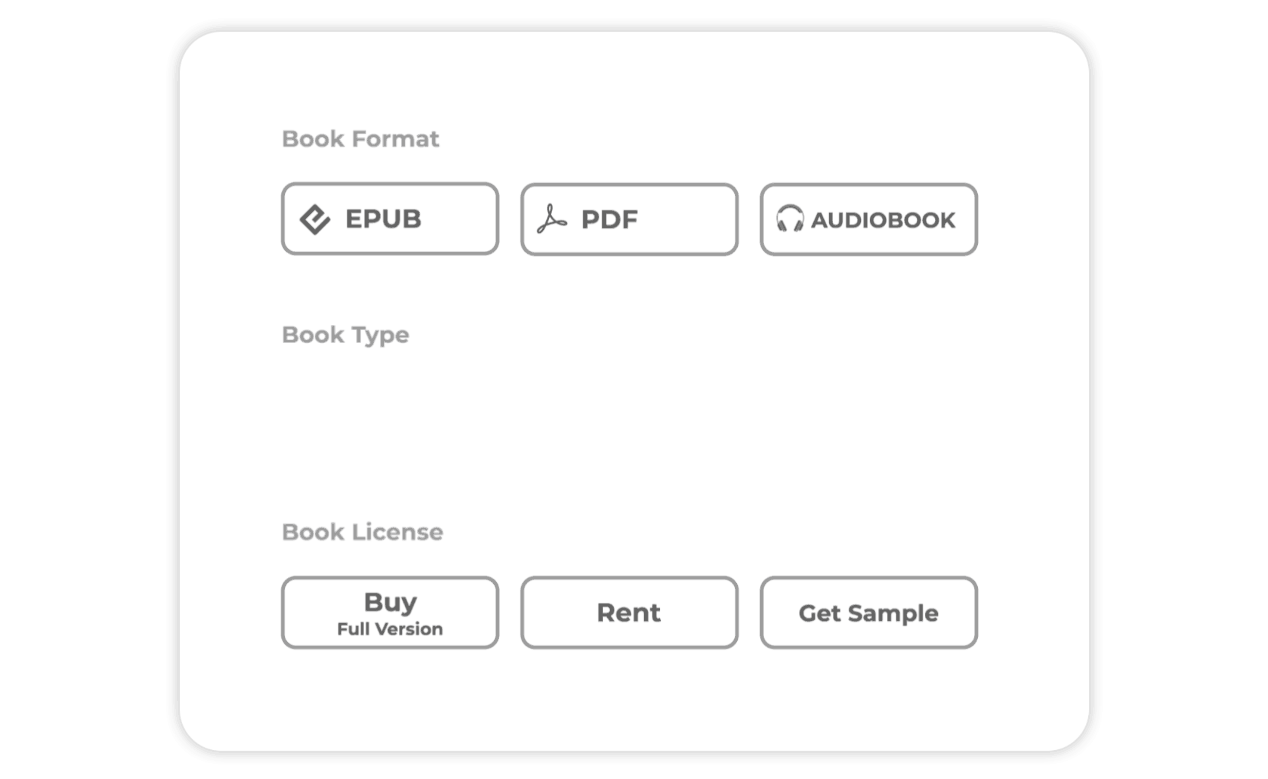 A GIF image showing Book Format, Book Type, and Book License as Options in an Advanced Book 