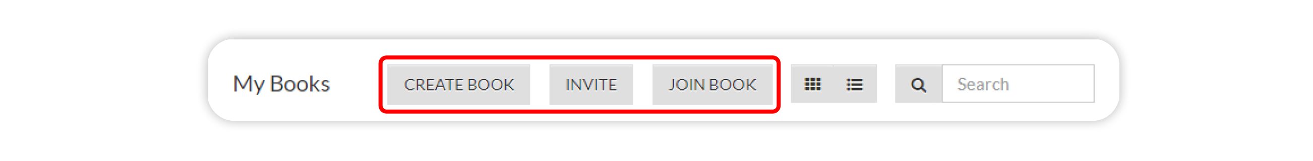  CREATE BOOK, INVITE, and JOIN BOOK are highlighted in My Book section